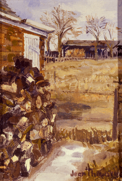 View from the Cottage Window,Logs stored for winter van Joan  Thewsey