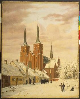 Winterszene in Roskilde mit dem Dom.