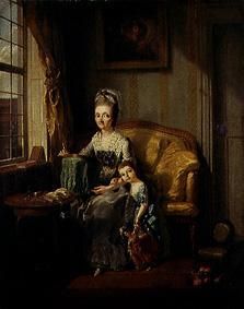 Frau im Zimmer mit Kind und Puppe van Joh. Friedrich August Tischbein