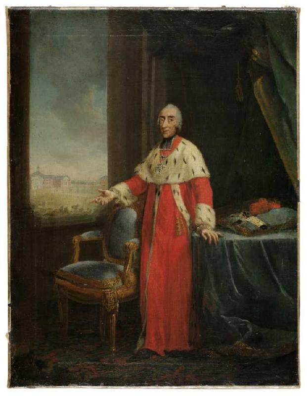 Bildnis des Kölner Kurfürsten Maximilian Friedrich von Königseck-Rothenfels als Bauherr des Schlosse van Joh. Heinrich Wilhelm Tischbein