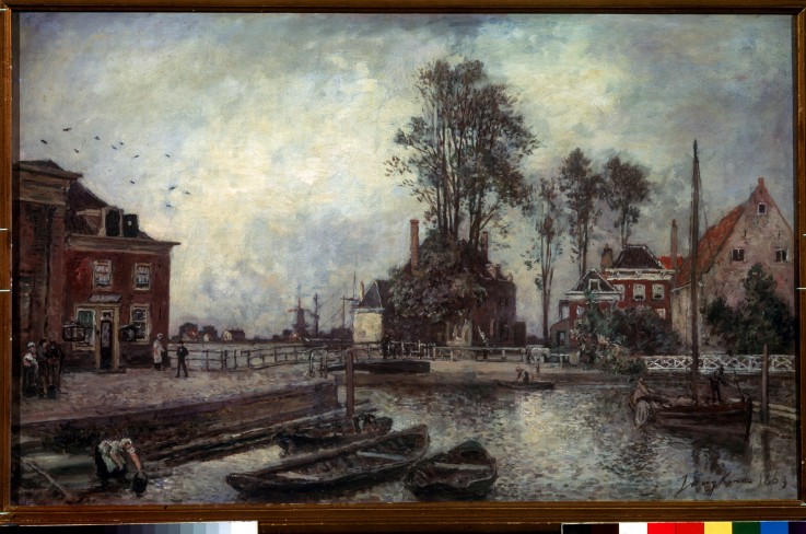 A canal embankment van Johan Barthold Jongkind