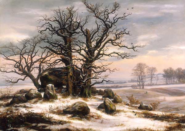 Hünengrab im Winter van Johan Christian Clausen Dahl