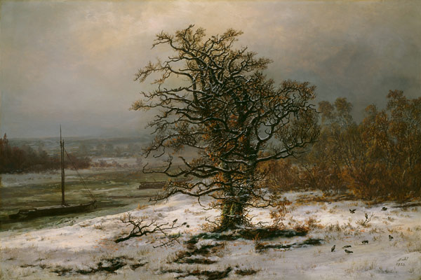 Oak Tree by the Elbe in Winter van Johan Christian Clausen Dahl