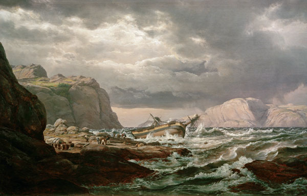 Shipwreck on the Norwegian Coast van Johan Christian Clausen Dahl
