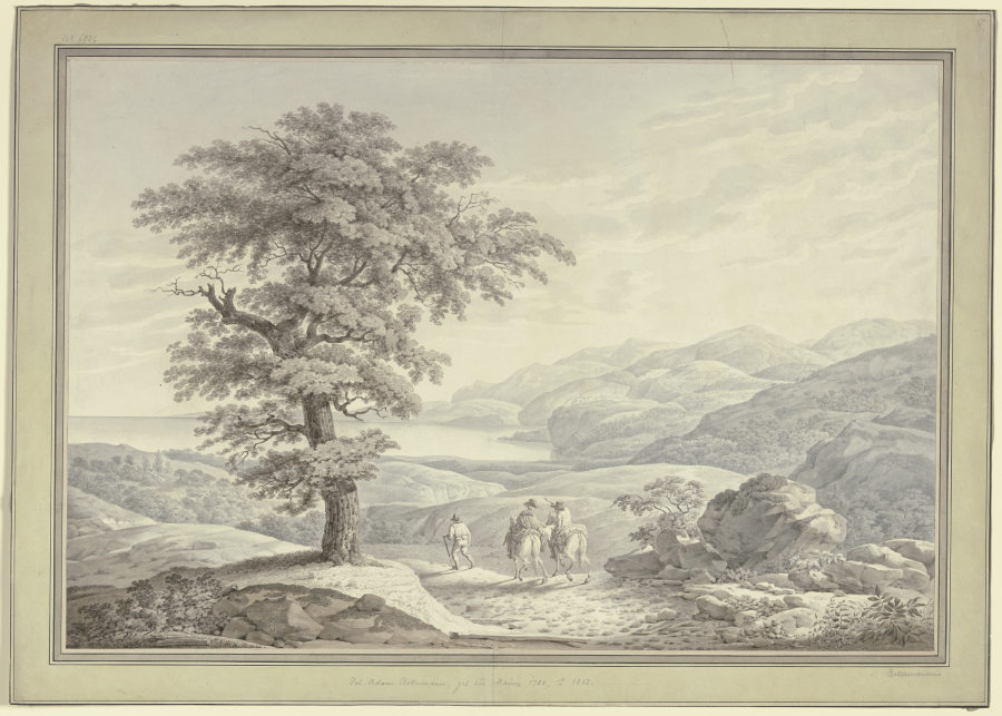 Landschaft an der Riviera di Levante mit dem Künstler und seinen Reisegefährten van Johann Adam Ackermann