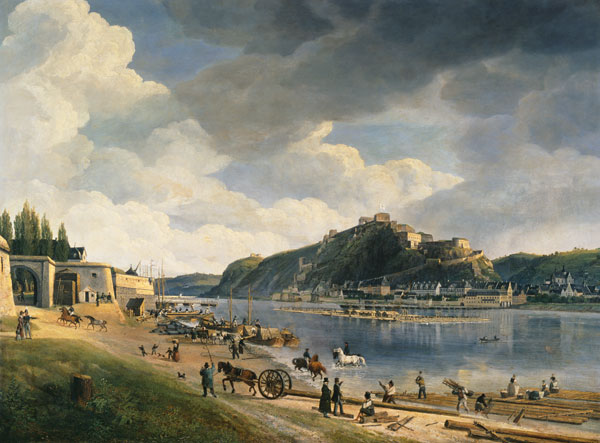 Blick auf das Rheinufer mit Ehrenbreitstein van Johann Adolf Lasinsky