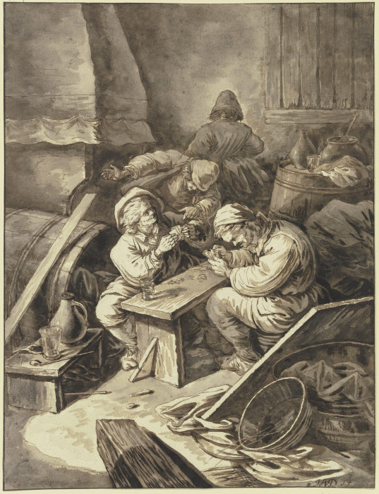 Kartenspielende Bauern in einer Schenke van Johann Albrecht Dietzsch