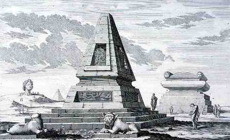 Pyramids marking the Tomb of King Sotis of Egypt, found in the ruins of Heliopolis. from 'Entwurf ei van Johann Bernhard Fischer von Erlach