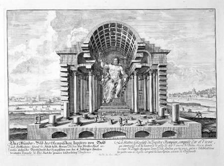 The Statue of Olympian Zeus by Phidias, plate 5 from 'Entwurf einer historischen Architektur' van Johann Bernhard Fischer von Erlach