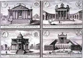 View of Four Temples taken from Roman Coins, from 'Entwurf einer historischen Architektur', engraved