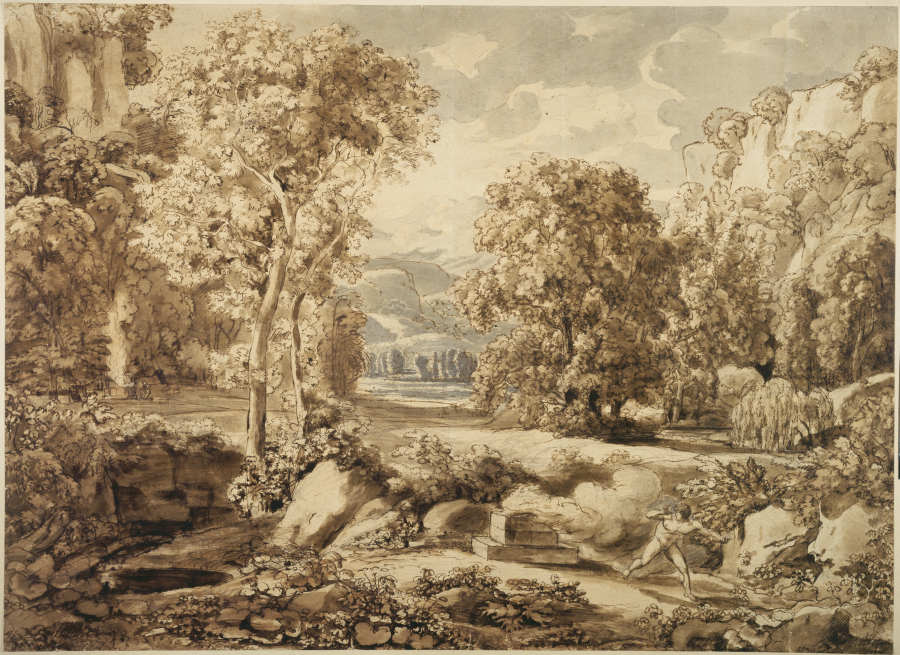 Landschaft mit den Opfern von Kain und Abel van Johann Christian Reinhart