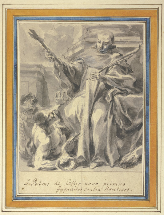 Petrus von Chateauneuf mit Kreuz und Märtyrerpalme und zwei das Ketzertum versinnbildlichende Figure van Johann Christoph Liška