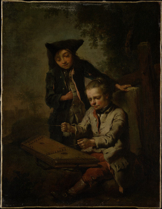 Two Boys, One of Them Playing the Dulcimer van Johann Conrad Seekatz