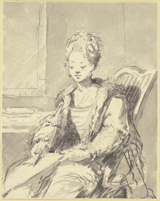 Dame, auf einem Stuhl sitzend van Johann Emanuel Goebel