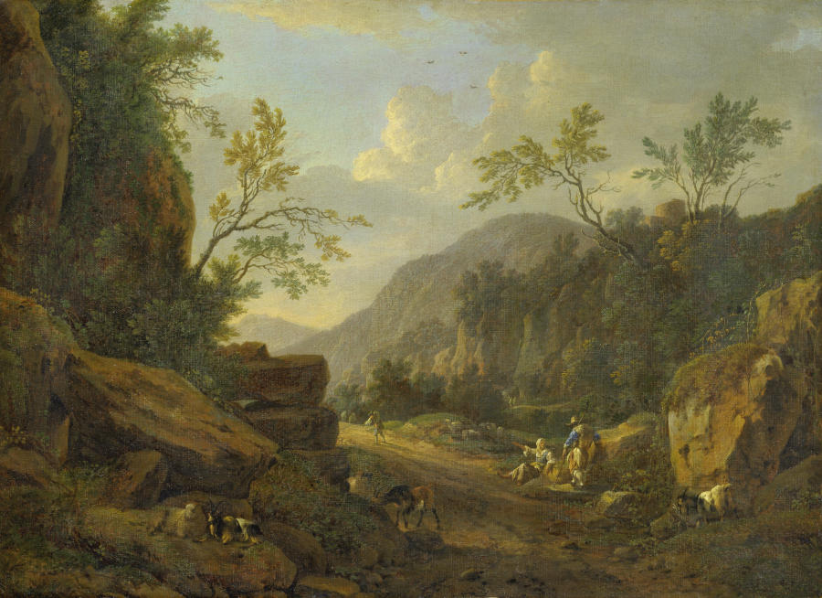 Rocky Landscape in the Evening Light van Johann Franciscus Ermels