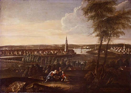 View of the Church of the Holy Spirit and the suburb of Nowawes from Brauhausberg van Johann Friedrich Meyer
