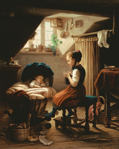 Tending the Little Ones van Johann Georg Meyer von Bremen