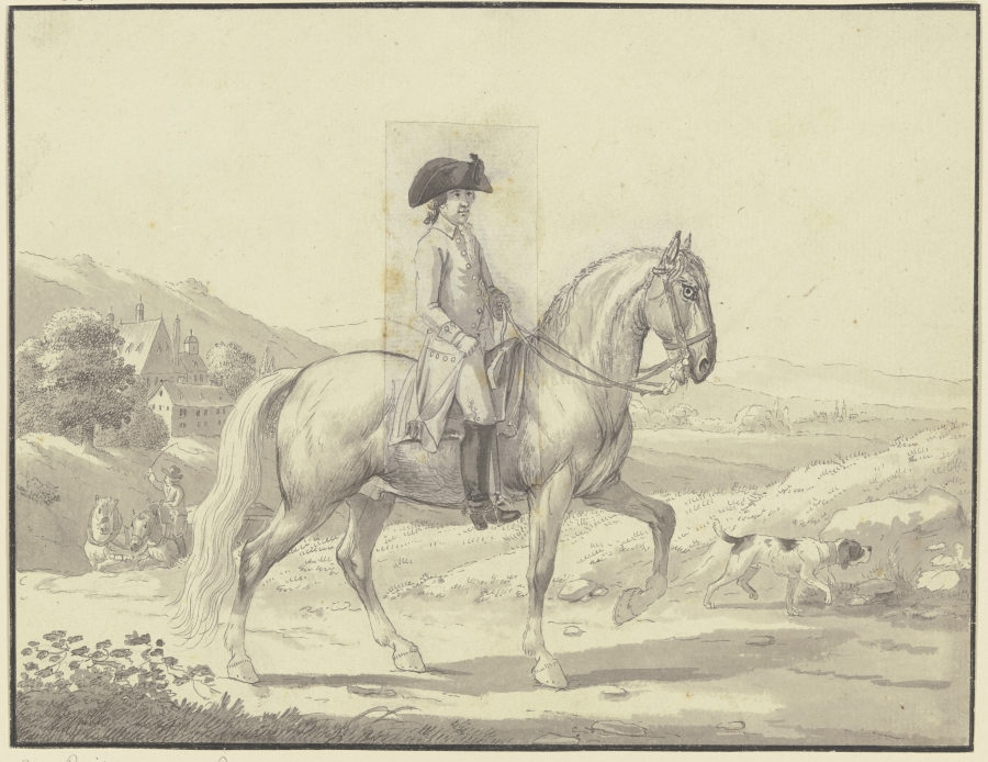 Reiter in einer Landschaft vor einem Herrensitz van Johann Georg Pforr