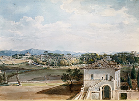 Aussicht von der Villa Poniatowski gegen die Villa Borghese und die Sabiner Berg van Johann Georg von Dillis