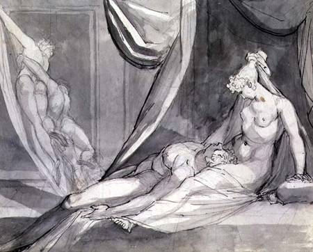 The body of Sarpedon brought home by Death and Sleep ('Iliad', Book XVII,682) van Johann Heinrich Füssli