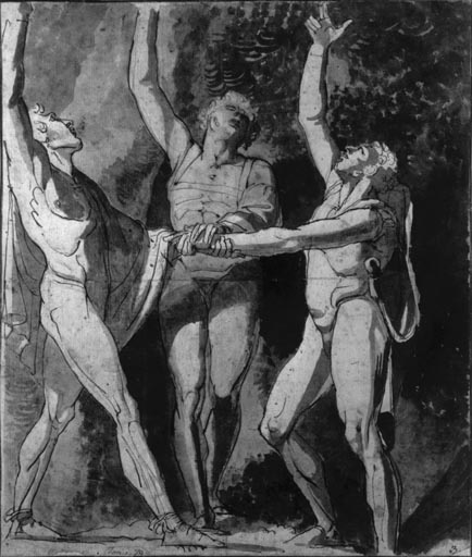 Die drei Eidgenossen beim Schwur auf dem Ruetli van Johann Heinrich Füssli