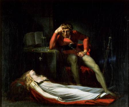 The Italian Court, or Ezzelier, Count of Ravenna musing over the body of Meduna, slain by him for in van Johann Heinrich Füssli