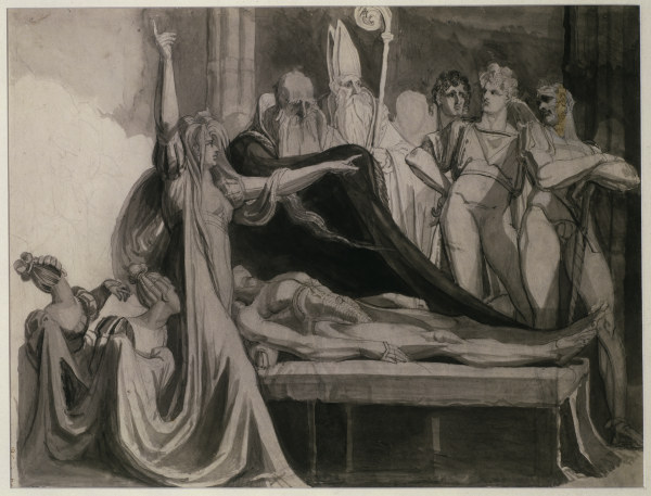 Kriemhild mourns Siegfried van Johann Heinrich Füssli