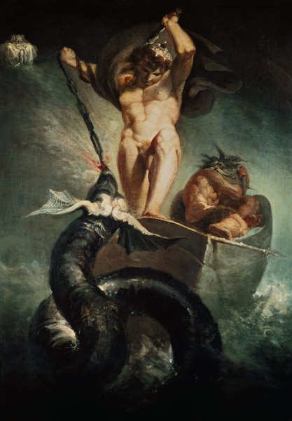 Thor im Kampf mit der Midgardschlange van Johann Heinrich Füssli