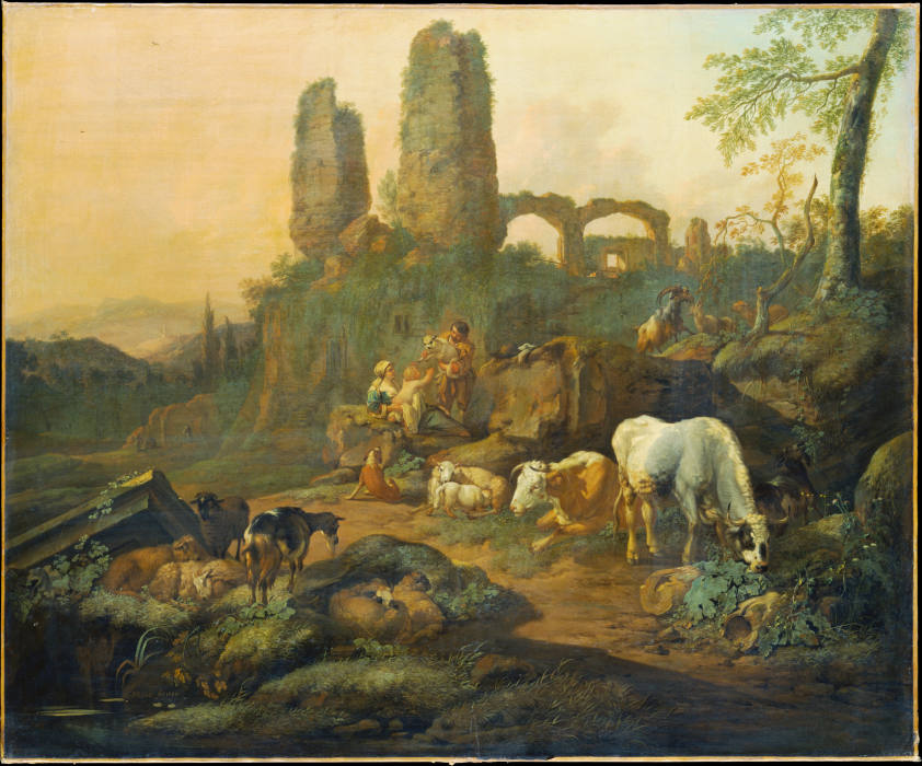 Shepherd Family Resting near an Ancient Ruin van Johann Heinrich Roos