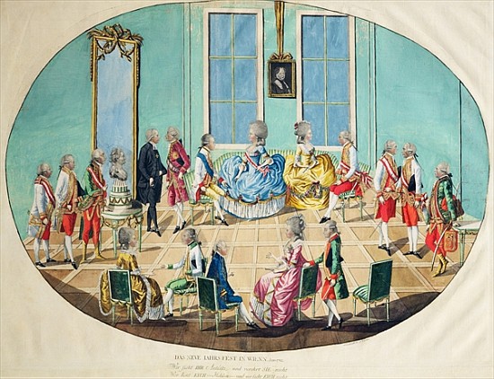 New Year celebration in Vienna in 1782, 1783 (copper engraving with w/c) van Johann Hieronymus Loeschenkohl