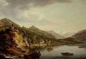 Brienz mit dem Brienzer See van Johann Ludwig Aberli