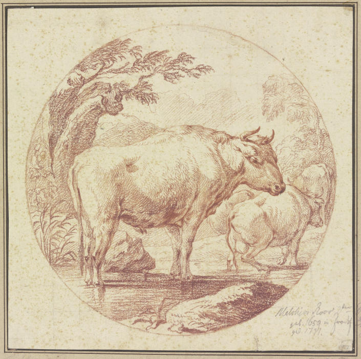 Cattle drinking van Johann Melchior Roos