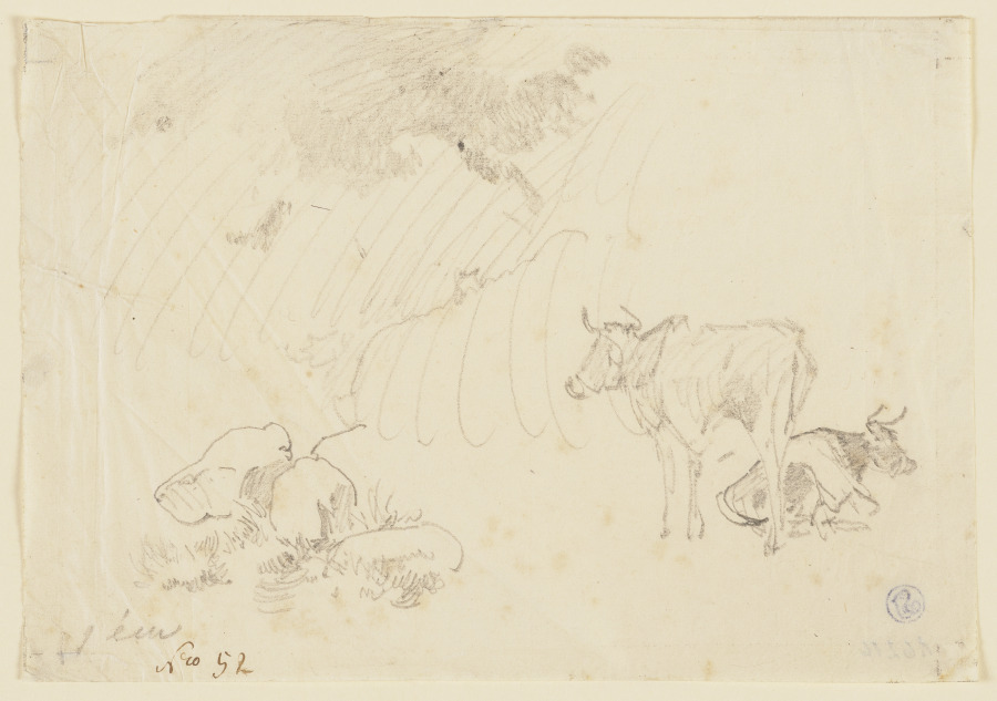 Zwei Kühe, eine stehend, eine liegend van Johann Nepomuk Rauch