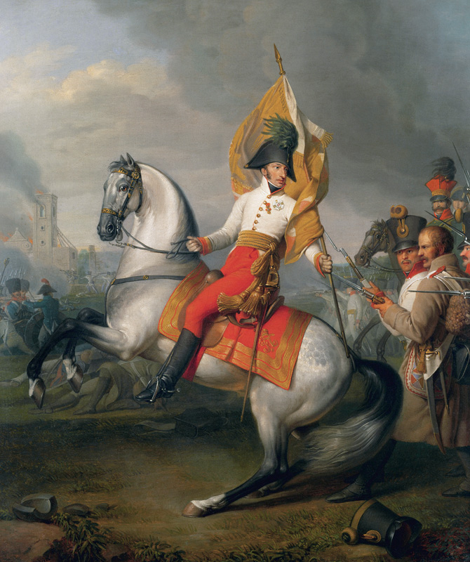 Archduke Charles with the standard of the Zach regiment at van Johann Peter Krafft