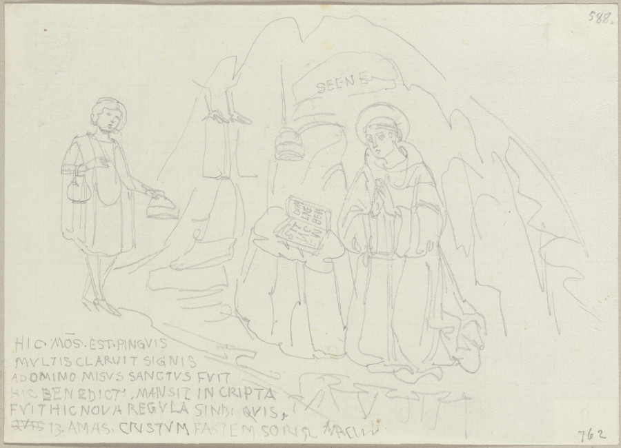 Benedikt von Nursia vom Teufel mit Speisen versehen, in einer kleinen Kapelle auf dem Weg nach Santa van Johann Ramboux
