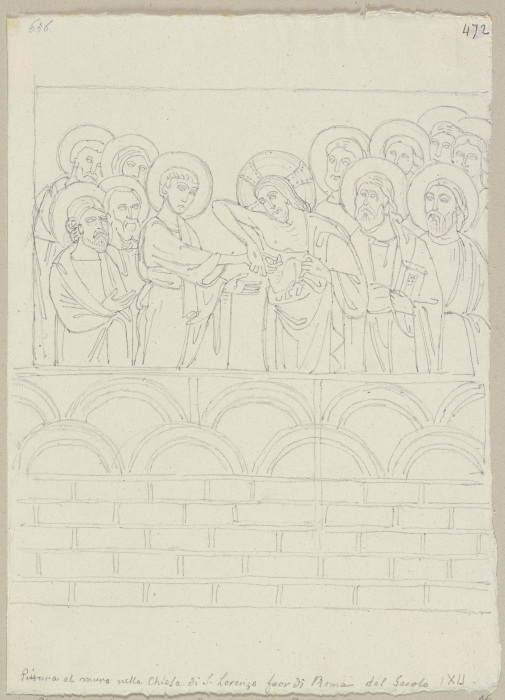 Der ungläubige Thomas, nach einem Wandgemälde in San Lorenzo fuori le mura bei Rom van Johann Ramboux