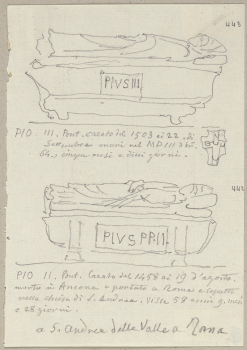 Details der Grabmonumente von Papst Pius III. sowie von Papst Pius II. in Sant’Andrea della Valle in van Johann Ramboux