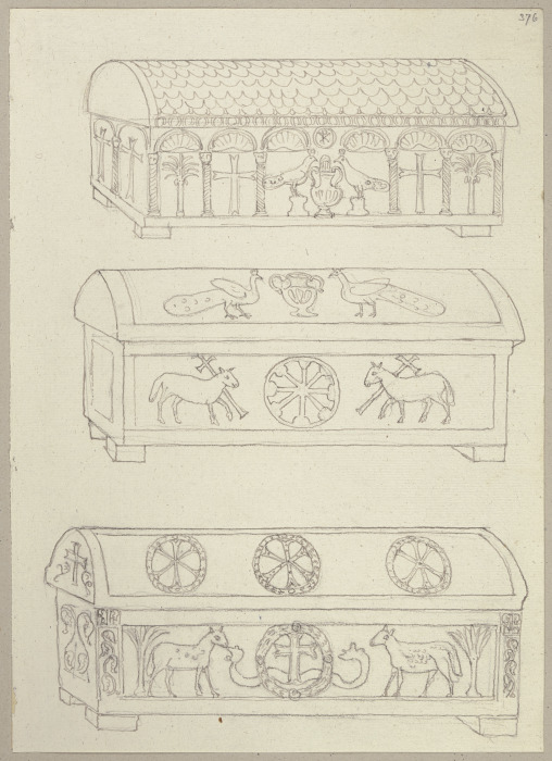 Drei Sarkophage in Sant’Apollinare in Classe van Johann Ramboux