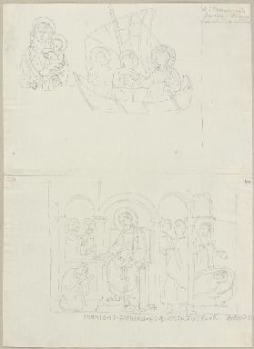 Madonna mit Kind sowie die Geschichte von Hananias und Saphira, nach Wandmalereien im Hauptschiff vo