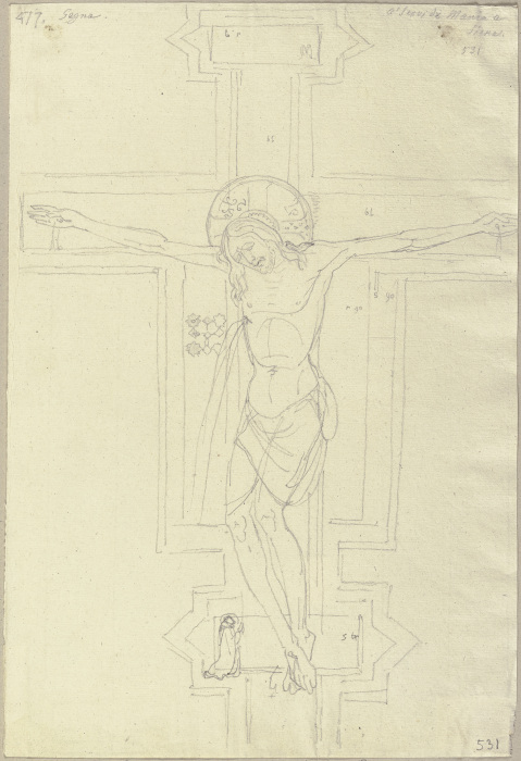 Nach einem Kruzifix aus Holz, in der Servitenkriche zu Siena, von Segna, dem Vater Duccios (?) van Johann Ramboux