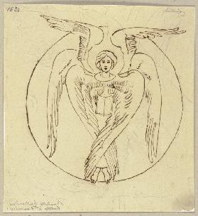 Sechsflügelige Engelsfigur, ein aufgeschlagenes Buch präsentierend, nach Benedetto Ghirlandajo