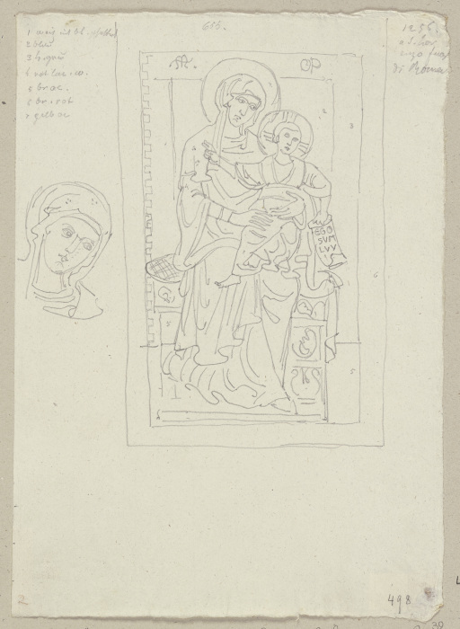 Thronende Madonna mit dem Christusknaben, nach einem Fresko in San Lorenzo fuori le mura in Rom van Johann Ramboux