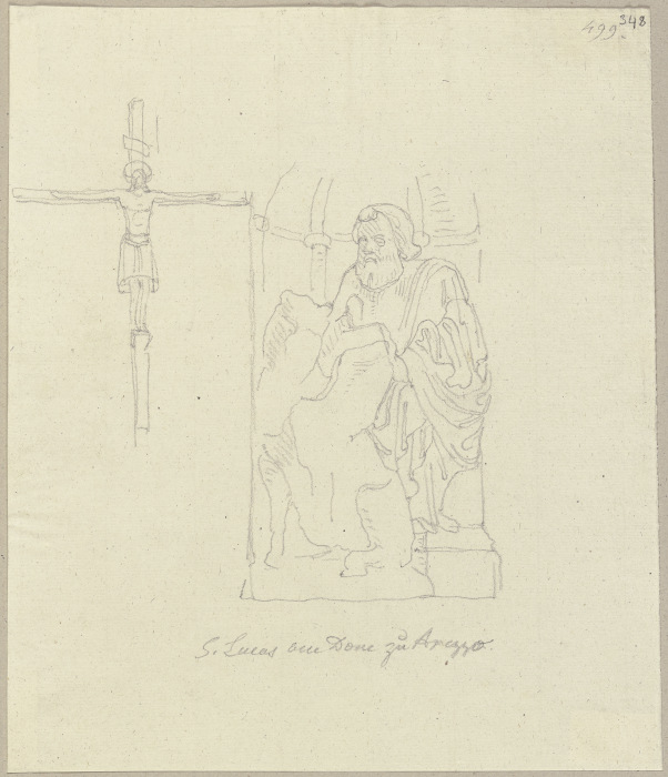 Verwitterte Statue des Evangelisten Lukas im Dom zu Arezzo van Johann Ramboux