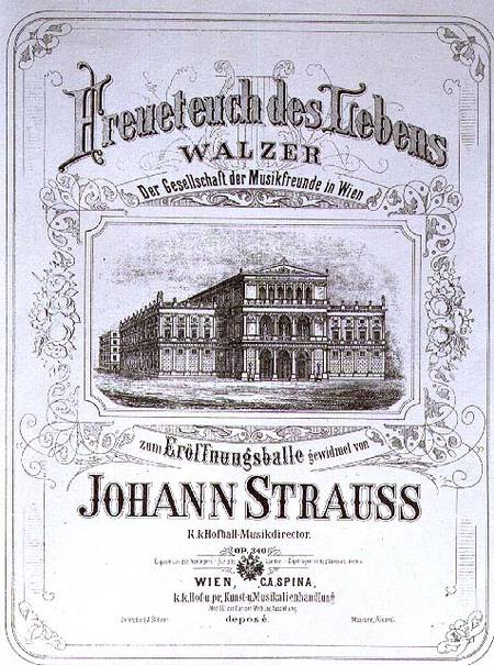 Poster advertising 'Freueteuch des Lebens', a waltz van Johann Strauss the Younger