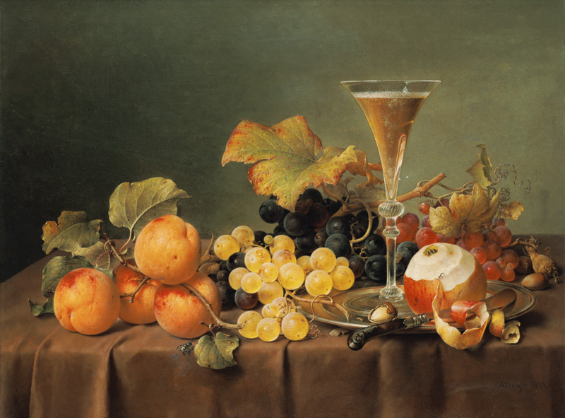Früchtestilleben mit Sektkelch. van Johann Wilhelm Preyer