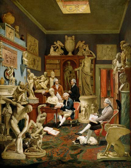 Charles Townley and his Friends in the Towneley Gallery, 33 Park Street, Westminster van Johann Zoffany