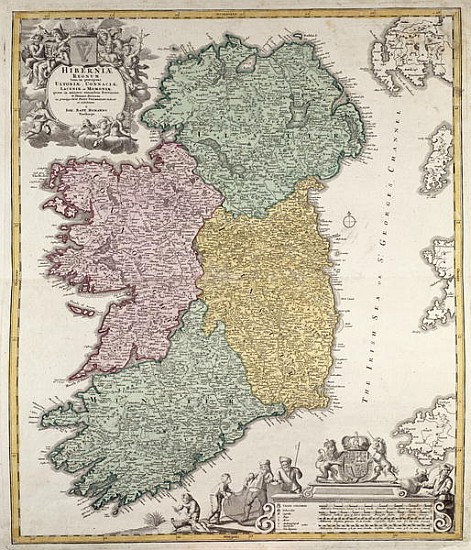 Map of Ireland showing the Provinces of Ulster, Munster, Connaught and Leinster, Johann B. Homann, c van Johann Baptist Homann