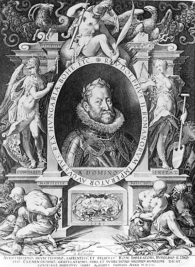 Portrait of Rudolph II (1576-1612) van Johannes Hausser von Ach