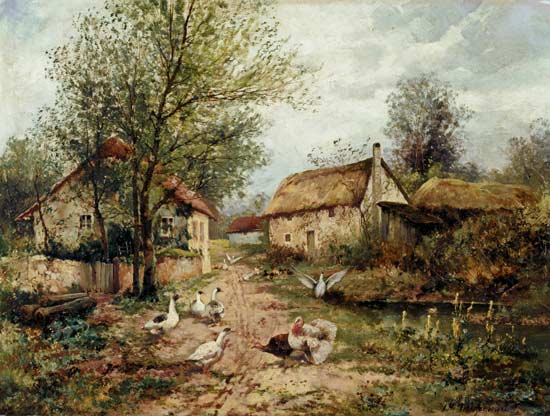 Poultry by a Pond in a Farmyard van Johannes Hendrik Weissenbruch