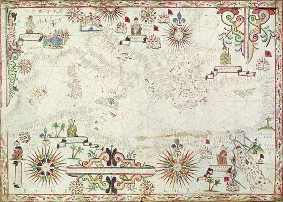 Map of the Mediterranean, 1625 (gouache on paper) van Johannes Oliva